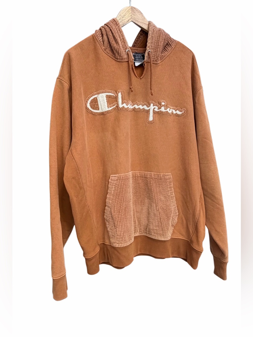 Men’s Y2K 90s Champion Hoodie Brown Corduroy Camel Cognac XL